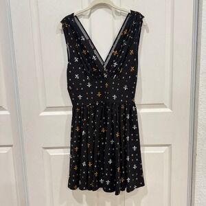 Trashy Diva Black Fleur‎ de Lis V Neck Sleeveless Mini Dress Size 10
